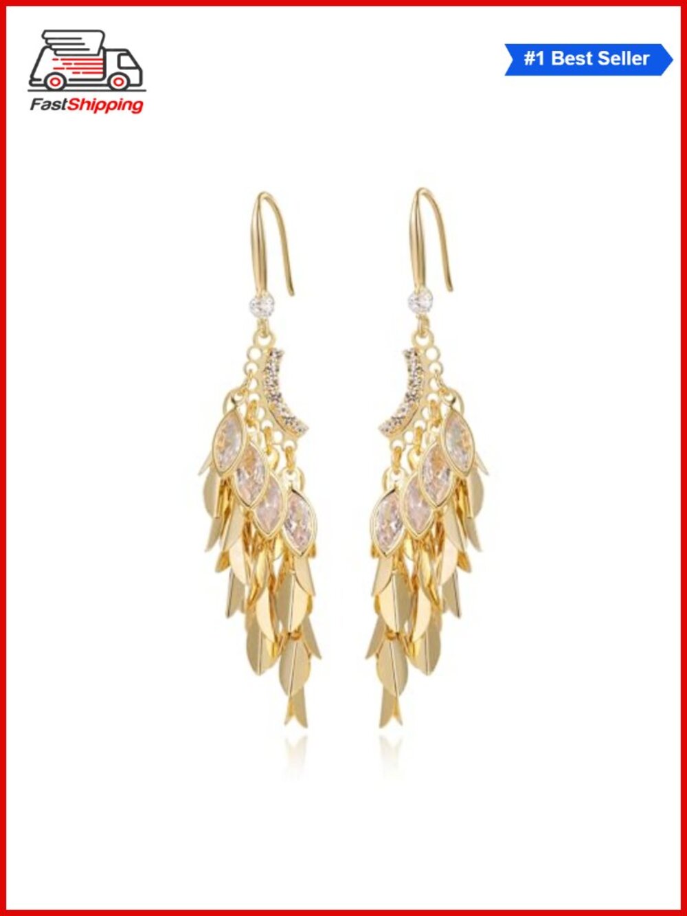 ✨ 14k Gold Plated Brass Dangle Earrings Linear Drop Formal Prom Wedding